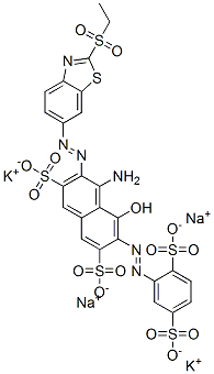 4-amino-6-[(2,5-disulphophenyl)azo]-3-[[2-(ethylsulphonyl)benzothiazol-6-yl]azo]-5-hydroxynaphthalene-2,7-disulphonic acid, potassium sodium salt  Structure