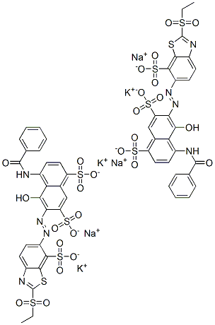 4-(benzoylamino)-6-[[2-(ethylsulphonyl)-7-sulphobenzothiazol-6-yl]azo]-5-hydroxynaphthalene-1,7-disulphonic acid, potassium sodium salt Structure