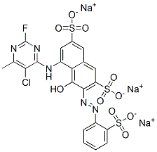 5-[(5-chloro-2-fluoro-6-methyl-4-pyrimidinyl)amino]-4-hydroxy-3-[(2-sulphophenyl)azo]naphthalene-2,7-disulphonic acid, sodium salt  Structure