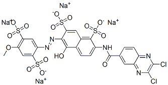 tetrasodium 2-[[(2,3-dichloro-6-quinoxalinyl)carbonyl]amino]-5-hydroxy-6-[(4-methoxy-2,5-disulphonatophenyl)azo]naphthalene-1,7-disulphonate 구조식 이미지