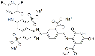 3-[[4-[7-[(5-chloro-2,6-difluoro-4-pyrimidinyl)amino]-5,9-disulpho-2H-naphtho[1,2-d]triazol-2-yl]-2-sulphophenyl]azo]-1,2-dihydro-6-hydroxy-2-oxoisonicotinic acid, sodium salt Structure