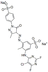 2-[(5-chloro-2,6-difluoro-4-pyrimidinyl)amino]-6-[[4,5-dihydro-3-methyl-5-oxo-1-(4-sulphophenyl)-1H-pyrazol-4-yl]azo]toluene-4-sulphonic acid, sodium salt Structure