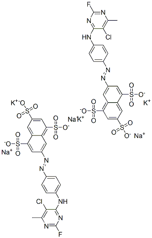 7-[[4-[(5-chloro-2-fluoro-6-methyl-4-pyrimidinyl)amino]phenyl]azo]naphthalene-1,3,5-trisulphonic acid, potassium sodium salt 구조식 이미지