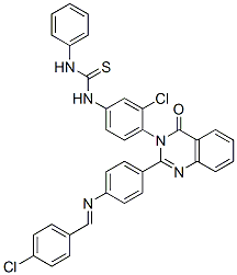 1-[3-chloro-4-[2-[4-[(4-chlorophenyl)methylideneamino]phenyl]-4-oxo-qu inazolin-3-yl]phenyl]-3-phenyl-thiourea Structure