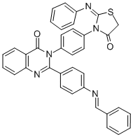 4(3H)-Quinazolinone, 3-(4-(4-oxo-2-(phenylimino)-3-thiazolidinyl)pheny l)-2-(4-((phenylmethylene)amino)phenyl)- 구조식 이미지