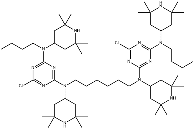 1,3,5-Triazine-2,4-diamine, N2,N2'-1,6-hexanediylbis[N4-butyl-6-chloro-N2,N4-bis(2,2,6,6-tetramethyl-4-piperidinyl)- Structure