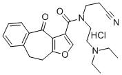 4H-Benzo(4,5)cyclohepta(1,2-b)furan-3-carboxamide, 9,10-dihydro-N-(2-c yanoethyl)-N-(2-(diethylamino)ethyl)-4-oxo-, monohydrochloride 구조식 이미지