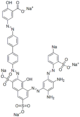 5-[[4'-[[8-[[2,4-Diamino-5-[(4-sodiosulfophenyl)azo]phenyl]azo]-1-hydroxy-3,6-bis(sodiosulfo)-2-naphthalenyl]azo][1,1'-biphenyl]-4-yl]azo]-2-hydroxybenzoic acid sodium salt 구조식 이미지