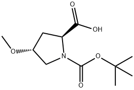 (2S,4R)-1-(tert-butoxycarbonyl)-4-methoxypyrrolidine-2-carboxylic acid 구조식 이미지