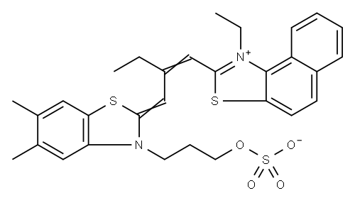 2-[2-[[5,6-dimethyl-3-[3-(sulphonatooxy)propyl]-3H-benzothiazol-2-ylidene]methyl]-1-butenyl]-1-ethylnaphtho[1,2-d]thiazolium 구조식 이미지