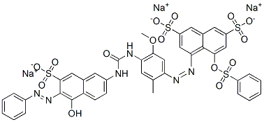 4-[[4-[[[[5-hydroxy-6-(phenylazo)-7-sulpho-2-naphthyl]amino]carbonyl]amino]-5-methoxy-o-tolyl]azo]-5-[(phenylsulphonyl)oxy]naphthalene-2,7-disulphonic acid, sodium salt 구조식 이미지