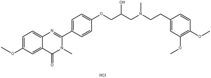4(3H)-Quinazolinone, 2-(4-(3-((2-(3,4-dimethoxyphenyl)ethyl)methylamin o)-2-hydroxypropoxy)phenyl)-6-methoxy-3-methyl-, dihydrochloride 구조식 이미지