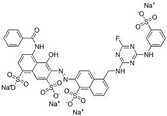 4-(benzoylamino)-6-[[5-[[[4-fluoro-6-[(3-sulphophenyl)amino]-1,3,5-triazin-2-yl]amino]methyl]-1-sulpho-2-naphthyl]azo]-5-hydroxynaphthalene-1,7-disulphonic acid, sodium salt 구조식 이미지