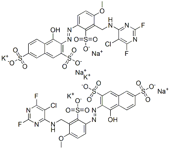3-[[3-[[(5-chloro-2,6-difluoro-4-pyrimidinyl)amino]methyl]-4-methoxy-2-sulphophenyl]azo]-4-hydroxynaphthalene-2,7-disulphonic acid, potassium sodium salt  구조식 이미지