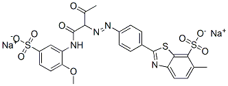 2-[4-[[1-[[(2-methoxy-5-sulphophenyl)amino]carbonyl]-2-oxopropyl]azo]phenyl]-6-methylbenzothiazole-7-sulphonic acid, sodium salt Structure