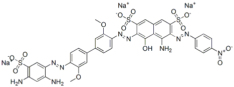 4-amino-6-[[4'-[(2,4-diamino-5-sulphophenyl)azo]-3,3'-dimethoxy[1,1'-biphenyl]-4-yl]azo]-5-hydroxy-3-[(4-nitrophenyl)azo]naphthalene-2,7-disulphonic acid, sodium salt 구조식 이미지