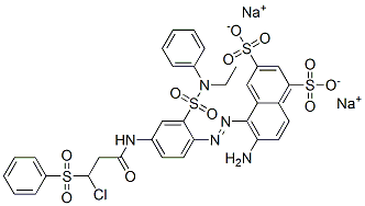 6-amino-5-[[4-[[3-chloro-1-oxo-3-(phenylsulphonyl)propyl]amino]-2-[(ethylphenylamino)sulphonyl]phenyl]azo]naphthalene-1,3-disulphonic acid, sodium salt Structure