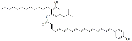 17-(4-Hydroxyphenyl)-2,4,6,8,10,12,14,16-heptadecaoctaenoic acid 2-dodecyl-3-hydroxy-5-isobutylphenyl ester 구조식 이미지