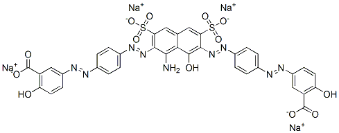 tetrasodium 3,3'-[(1-amino-8-hydroxy-3,6-disulphonatonaphthalene-2,7-diyl)bis(azo-4,1-phenyleneazo)]bis[6-hydroxybenzoate] Structure