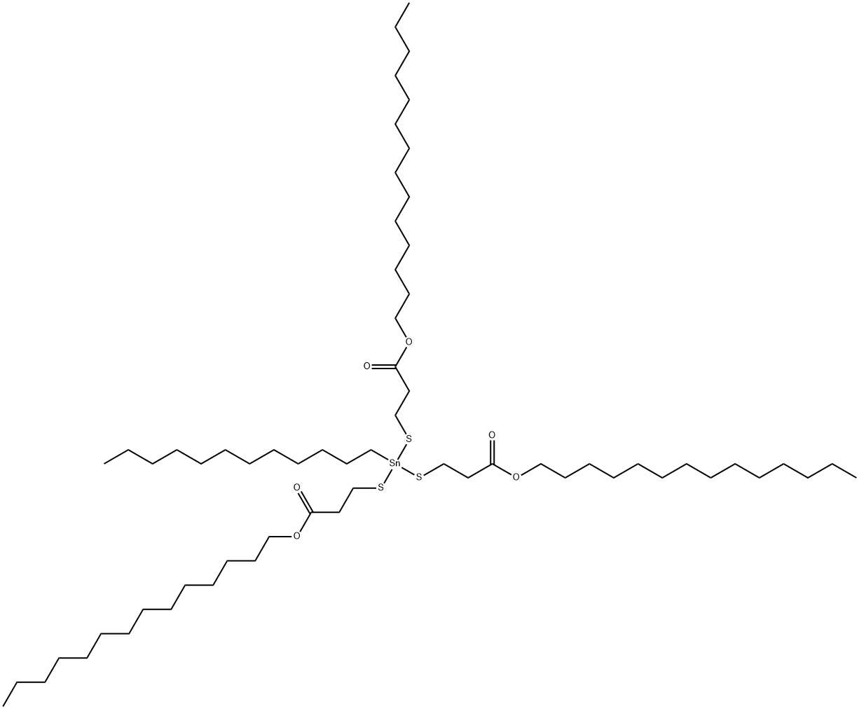 tetradecyl 5-dodecyl-9-oxo-5-[[3-oxo-3-(tetradecyloxy)propyl]thio]-10-oxa-4,6-dithia-5-stannatetracosanoate  Structure