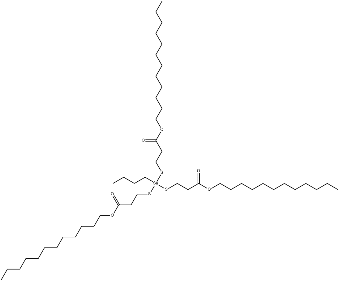 dodecyl 5-butyl-5-[[3-(dodecyloxy)-3-oxopropyl]thio]-9-oxo-10-oxa-4,6-dithia-5-stannadocosanoate  Structure