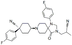 cis-8-[4-cyano-4-(4-fluorophenyl)cyclohexyl]-1-(4-fluorophenyl)-alpha-methyl-4-oxo-1,3,8-triazaspiro[4.5]decane-3-propiononitrile 구조식 이미지