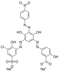 disodium 5-[[5-[(3-chloro-2-hydroxy-5-sulphonatophenyl)azo]-2,4-dihydroxy-3-[(4-nitrophenyl)azo]phenyl]azo]salicylate 구조식 이미지