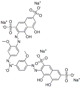 tetrasodium 3,3'-[azoxybis[(2-methoxy-4,1-phenylene)azo]]bis[4,5-dihydroxynaphthalene-2,7-disulphonate]  Structure