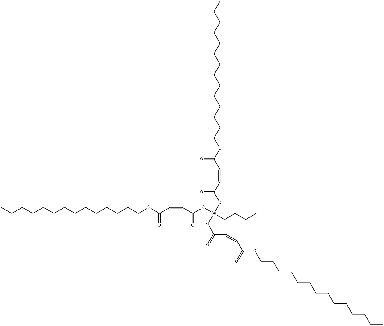 tetradecyl (Z,Z,Z)-6-butyl-6-[[1,4-dioxo-4-(tetradecyloxy)but-2-enyl]oxy]-4,8,11-trioxo-5,7,12-trioxa-6-stannahexacosa-2,9-dienoate 구조식 이미지