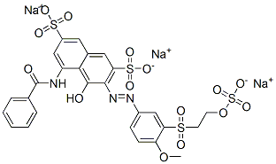 trisodium 5-(benzoylamino)-4-hydroxy-3-[[4-methoxy-3-[[2-(sulphonatooxy)ethyl]sulphonyl]phenyl]azo]naphthalene-2,7-disulphonate 구조식 이미지