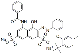 disodium 5-(benzoylamino)-3-[[2-[2-(tert-butyl)-5-methylphenoxy]phenyl]azo]-4-hydroxynaphthalene-2,7-disulphonate 구조식 이미지