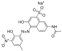 sodium 7-(acetylamino)-3-hydroxy-4-[(2-hydroxy-5-methyl-3-nitrophenyl)azo]naphthalene-1-sulphonate Structure