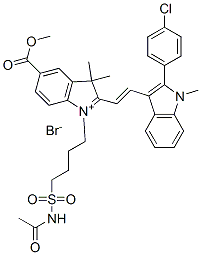1-[4-[(acetylamino)sulphonyl]butyl]-2-[2-[2-(4-chlorophenyl)-1-methyl-1H-indol-3-yl]vinyl]-5-(methoxycarbonyl)-3,3-dimethyl-3H-indolium bromide 구조식 이미지