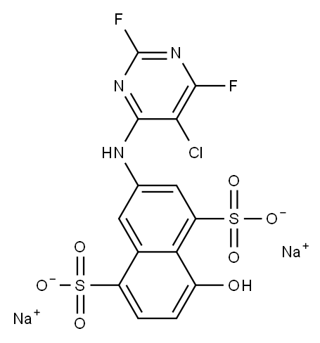 disodium 3-[(5-chloro-2,6-difluoro-4-pyrimidinyl)amino]-8-hydroxynaphthalene-1,5-disulphonate 구조식 이미지