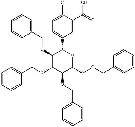 벤조산,2-클로로-5-[2,3,4,6-테트라키스-O-(페닐메틸)-β-D-글루코피라노실]- 구조식 이미지