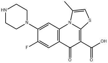 5H-Thiazolo(3,2-a)quinoline-4-carboxylic acid, 7-fluoro-1-methyl-5-oxo -8-(1-piperazinyl)-, hydrate (2:1) 구조식 이미지