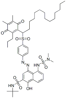 N-(tert-butyl)-5-[[(dimethylamino)sulphonyl]amino]-4-[[4-[[1-(4,5-dimethyl-3,6-dioxo-2-propylcyclohexa-1,4-dien-1-yl)tetradecyl]sulphonyl]phenyl]azo]-1-hydroxynaphthalene-2-sulphonamide 구조식 이미지