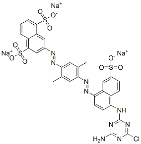 trisodium 3-[[4-[[4-[(4-amino-6-chloro-1,3,5-triazin-2-yl)amino]-7-sulphonato-1-naphthyl]azo]-2,5-dimethylphenyl]azo]naphthalene-1,5-disulphonate Structure