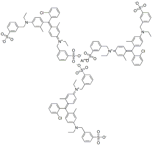 벤젠메탄아미늄,N-[4-[(2-클로로페닐)[4-[에틸[(3-설포페닐)메틸]아미노]-2-메틸페닐]메틸렌]-3-메틸-2,5-사이클로헥사디엔-1-일리덴]-N-에틸-3-설포-,수산화물,내염,알루미늄염 구조식 이미지