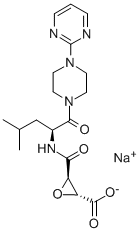 Oxiranecarboxylic acid, 3-(((3-methyl-1-((4-(2-pyrimidinyl)-1-piperazi nyl)carbonyl)butyl)amino)carbonyl)-, monosodium salt, (2R-(2-alpha,3-b eta(S*)))- Structure