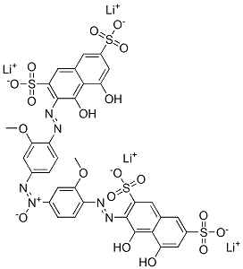 tetralithium 3,3'-[azoxybis[(2-methoxy-4,1-phenylene)azo]]bis[4,5-dihydroxynaphthalene-2,7-disulphonate] 구조식 이미지