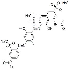trisodium 5-(acetylamino)-4-hydroxy-3-[[2-methoxy-5-methyl-4-[(4-nitro-2-sulphonatophenyl)azo]phenyl]azo]naphthalene-2,7-disulphonate 구조식 이미지