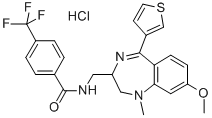 Benzamide, N-((2,3-dihydro-8-methoxy-1-methyl-5-(3-thienyl)-1H-1,4-ben zodiazepin-2-yl)methyl)-4-(trifluoromethyl)-, monohydrochloride Structure