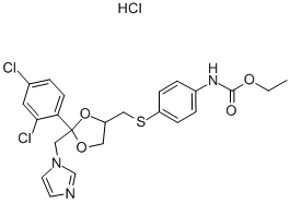 (+/-)-ETHYL-CIS-[4-[[2-(2,4-DICHLOROPHENYL)-2-(1H-IMIDAZOL-1-YLMETHYL)-1,3-DIOXOLAN-4-YL]-METHYLTHIO]PHENYL]-CARBAMATE HYDROCHLORIDE Structure