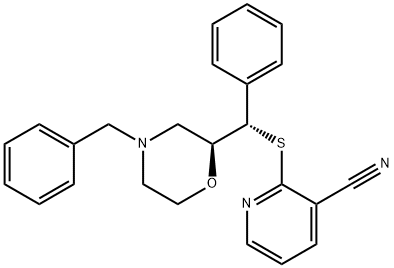 2-({(S)-페닐[(2S)-4-(페닐메틸)모르폴린-2-일]메틸}티오)피리딘-3-카르보니트릴 구조식 이미지