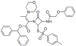 benzhydryl alpha-(1-morpholinoethylidene)-4-oxo-3-[(phenoxyacetyl)amino]-2-[[(p-tolyl)sulphonyl]thio]azetidine-1-acetate  구조식 이미지