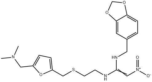 N-(1,3-benzodioxol-5-ylmethyl)-N'-[2-[[5-[(dimethylamino)methyl]furfuryl]thio]ethyl]-2-nitrovinylidenediamine  구조식 이미지