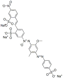 trisodium 5-[[2-methoxy-5-methyl-4-[(4-sulphonatophenyl)azo]phenyl]-N,N,O-azoxy]-2-[2-(4-nitro-2-sulphonatophenyl)vinyl]benzenesulphonate 구조식 이미지