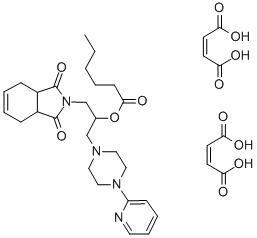 헥산산,1-((1,3,3a,4,7,7a-헥사하이드로-1,3-디옥소-2H-이소인돌-2-일)메틸)-2-(4-(2-피리디닐)-1-피페라지닐)에틸에스테르,(Z)-2-부텐디오에이트(1:2)– 구조식 이미지