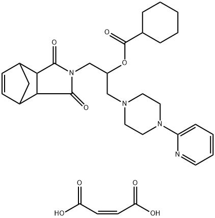 Cyclohexanecarboxylic acid, 1-((1,3,3a,4,7,7a-hexahydro-1,3-dioxo-4,7- methano-2H-isoindol-2-2-yl)methyl)-2-(4-(2-pyridinyl)-1-piperazinyl)et hyl ester, (Z)-2-butenedioate (1:2) 구조식 이미지